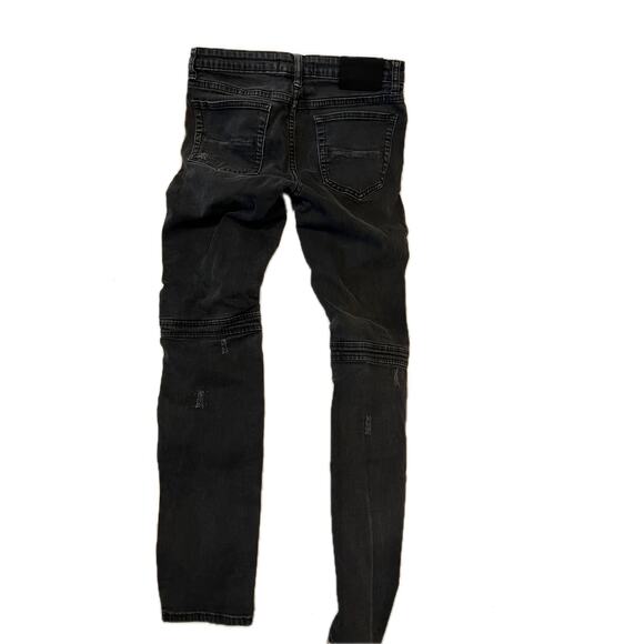 Fashion Black Slim Ribbed Zippered Jeans Streetwear 28x28 - Picture 2 of 5